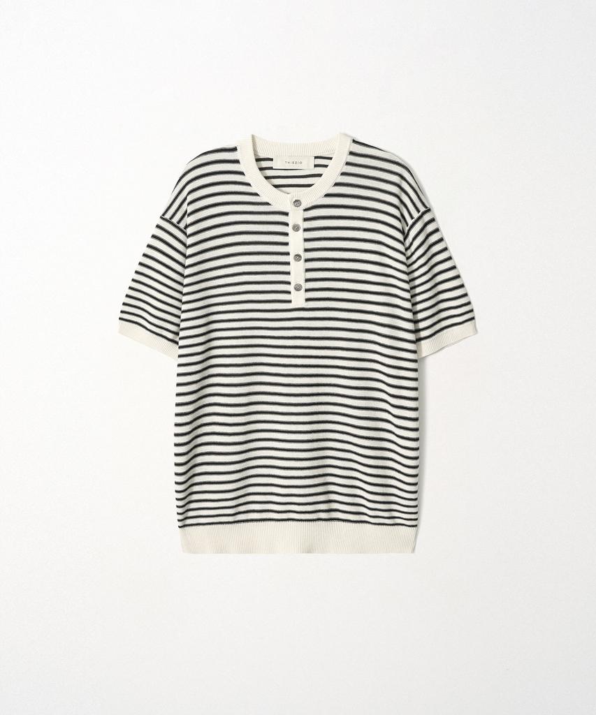 EZIO Linen Stripe Henley Knit_Ivory