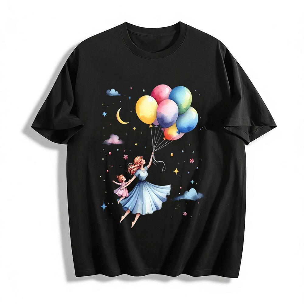 

Dreamy Parent-Child Balloon Starry Sky Print Casual Outfits Pure cotton T-shirt XXS
