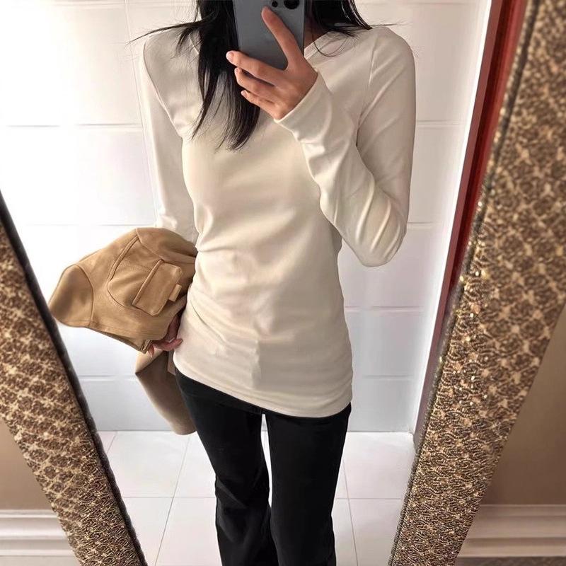 

Women s Soft & Sticky Thermal Fleece T-Shirt: White Base Layer, Dropped Shoulders, Slim Fit, Long Sleeves - New Autumn/Winter Korean Style S белый