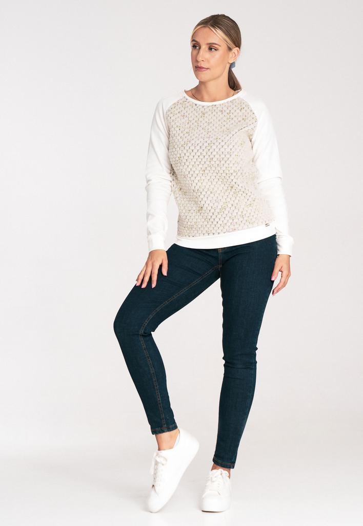 Bluza Damska Bez Kaptura - Modna Bluza Damska - Bluza Ecru M1046 Rozmiar S