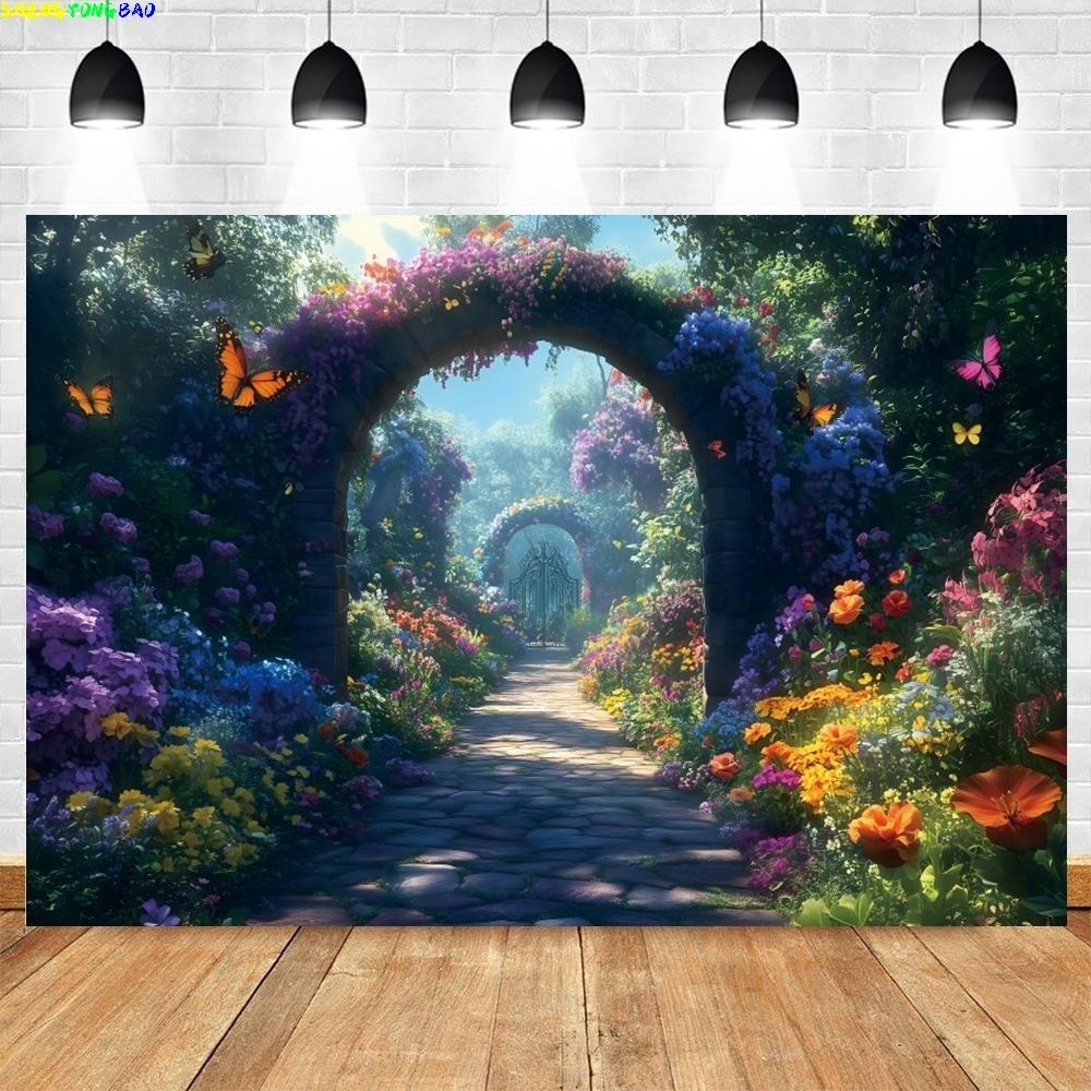 Spring Flowers Backdrop Photography Fairy Tale Fantasy Nature Scenery Kids Art Portrait Baby Birthday Background Photo Studio