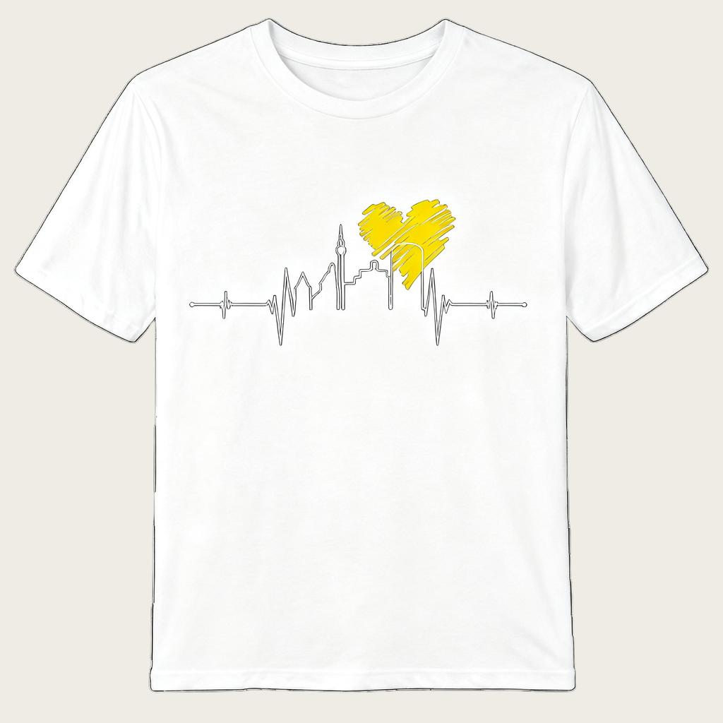 Nowość Koszulka bawełniana z obrazkiem tętna żółte serce styl trendu ulicznego moda casual sportowe luźne topy do noszenia na co dzień