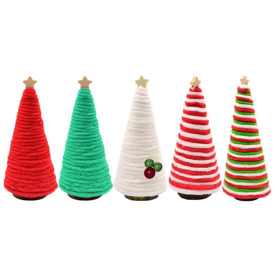 Candy Cane Christmas Tree Ornament Mini Swirl Bottle Brush Christmas Tree with Wooden Base Desktop Figurine for Tiered Tray Decoration
