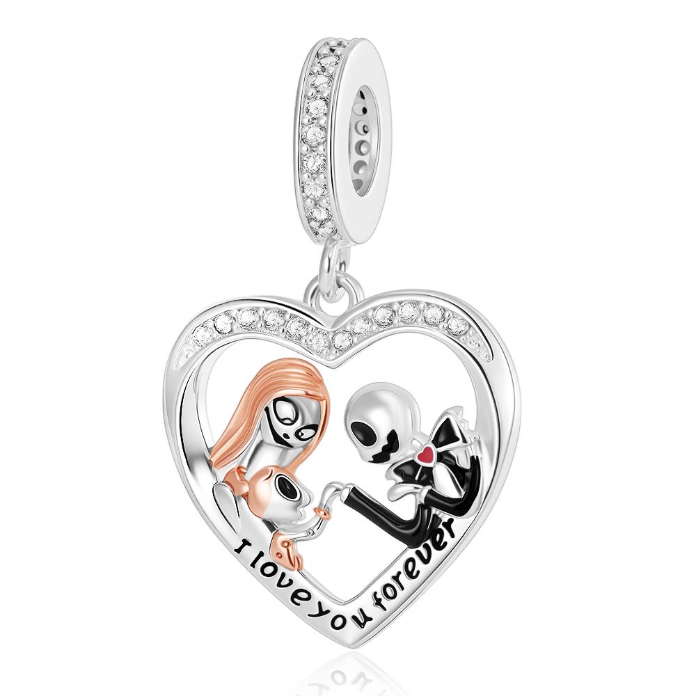 925 Silver Princess & Couple Dangle Charms Fit European Bracelets, Enamel & Crystal Beads for Women DIY Jewelry