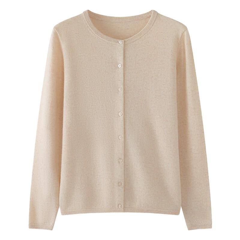 Womens Cashmere Blend Cardigan Round Neck Long Sleeve Short Sweater Fall Winter Solid Color Top Layering Knitwear