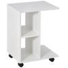 Side Table With Wheels C Shaped Sofa Table With Open Shelves For Living Room 45x35x58 Cm White