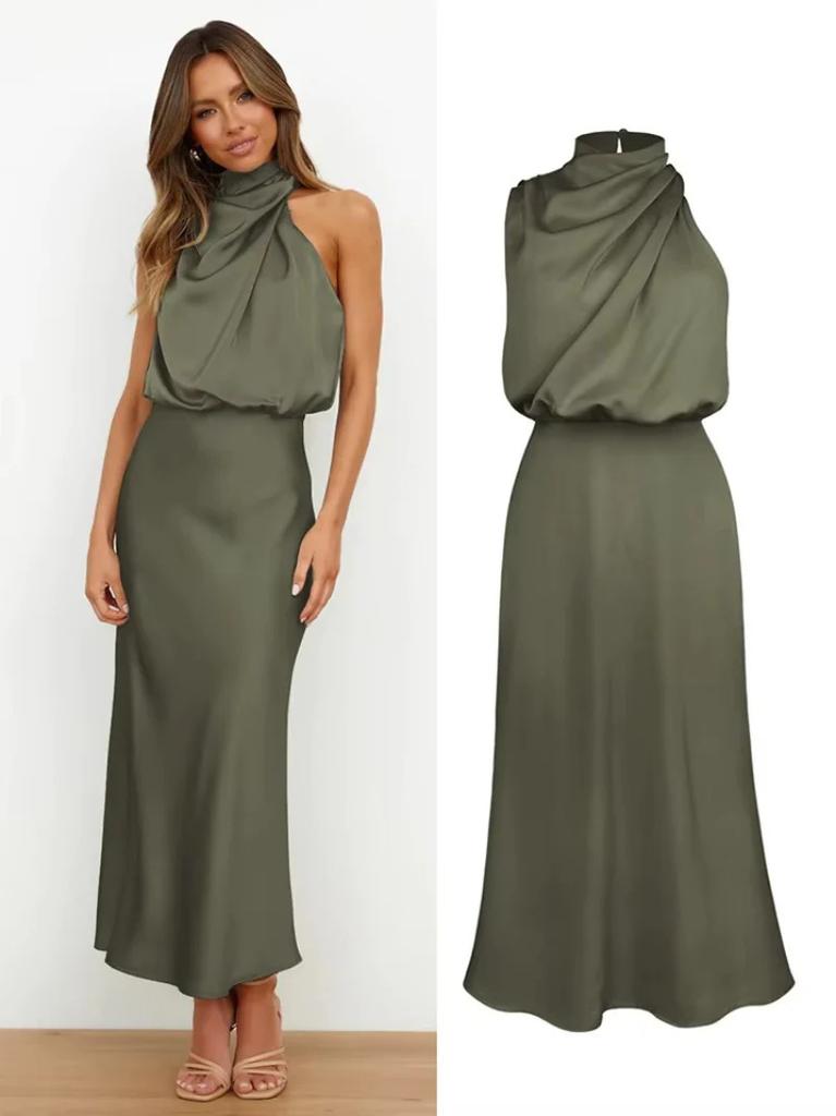 Spring and summer new high-end satin sleeveless dress fashionable and elegant temperament light evening dress