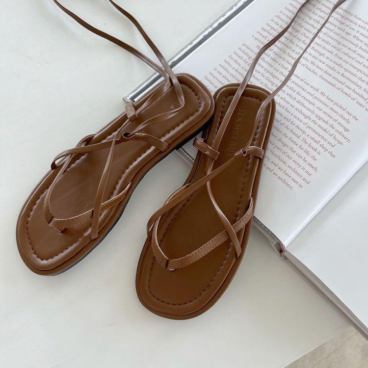 

No Heel Roman Style Women s Shoes with Strap Summer 2024 Footwear Flat Rubber Sandals for Woman Original Vip Sale Casual F Shoe 39