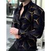 Trendy Geometric Print Long-sleeve Shirt, Essential for Modern Men’s Wardrobe.