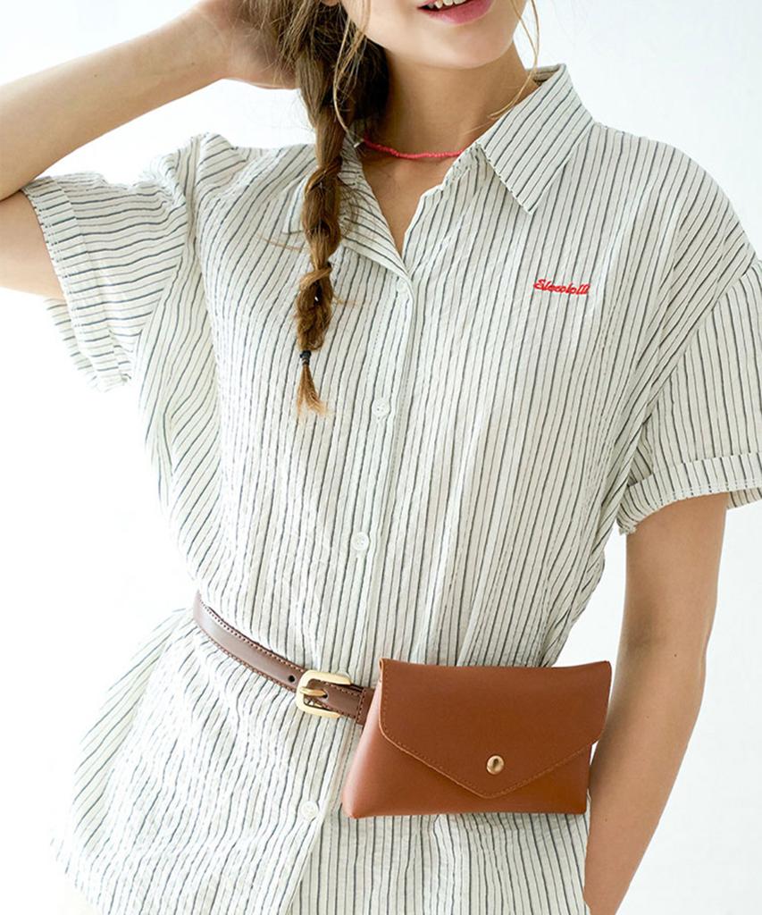 SLOWLOLLI Accent Stripe Short-Sleeve Shirt_2 Colors