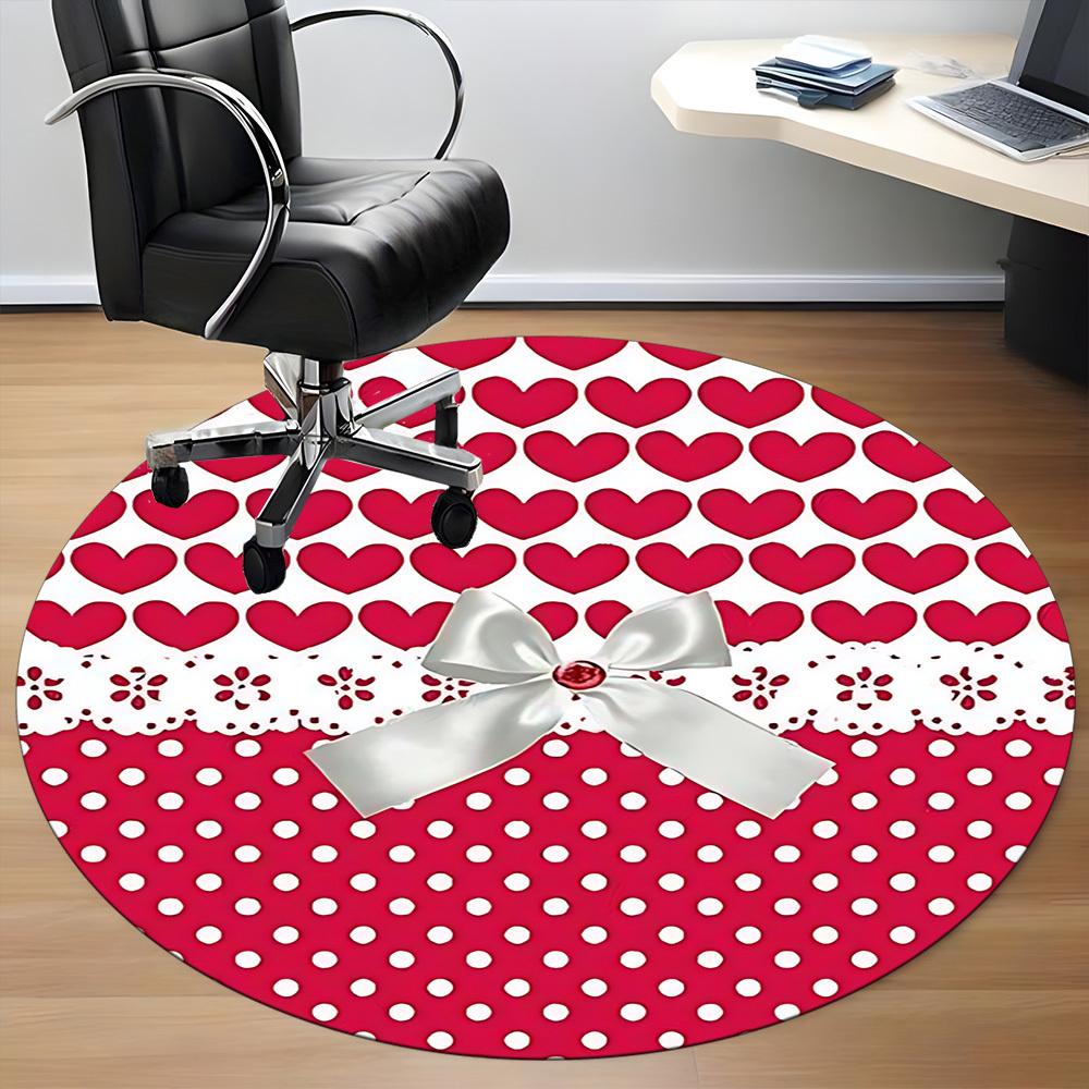 1pc Heart Print Bow Pattern Chair Carpet for Office Non Slip, Machine Washable Rug for Office, Room Holiday Decor for Christmas, Birthday Polyester