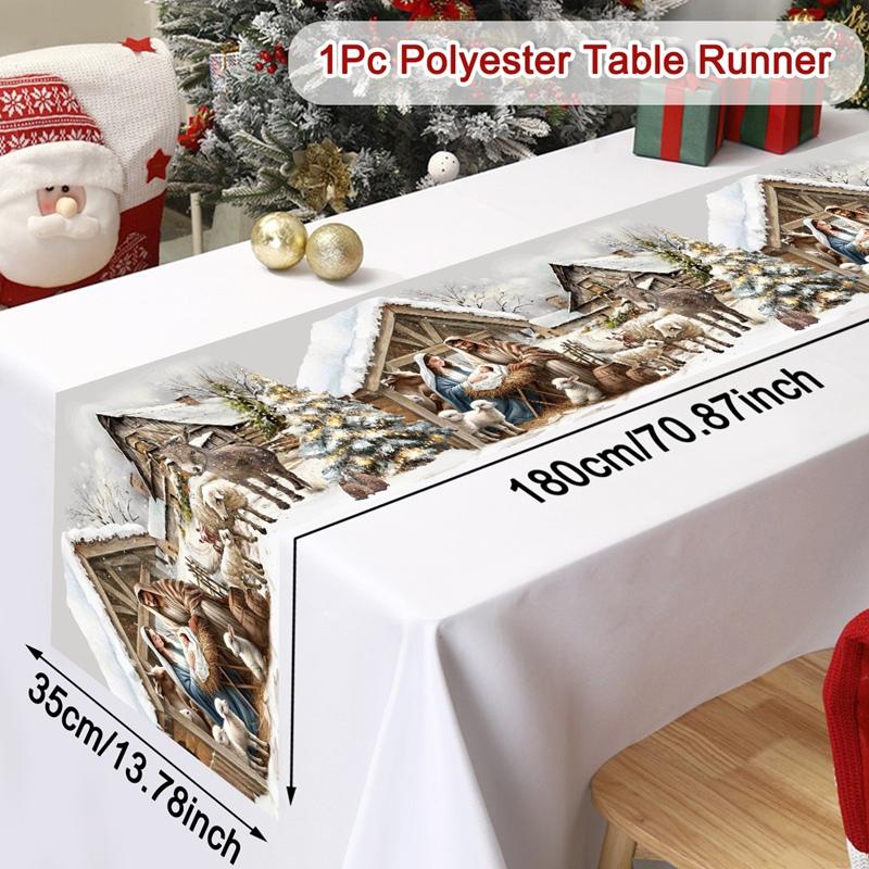 Vintage Christmas Table Runner Farmhouse Table Flag Merry Christmas Decoration for Home 2025 Winter Holidays Dinning Table Decor