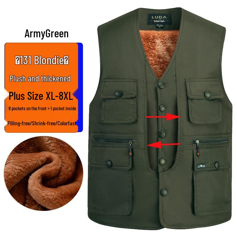 

Men s Plus Velvet Thick Wool Multi-Pocket Gilet, Sizes L-8XL, for Middle-Aged and Elderly - Dad s Extra Large Warm Vest. XL 100-125 kg