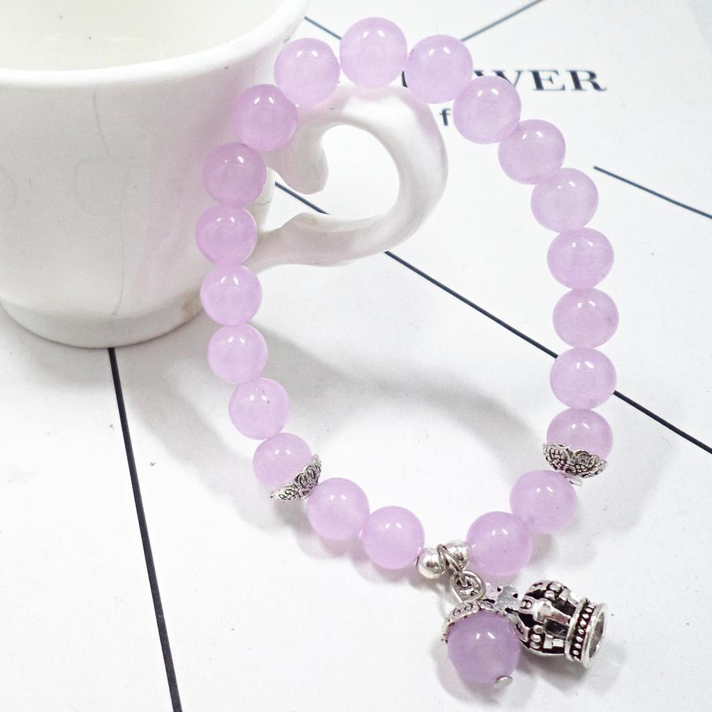 Amethyst Chalcedony Bracelet with Vajra Bell Pendant - Handmade Beaded Jewelry for Women