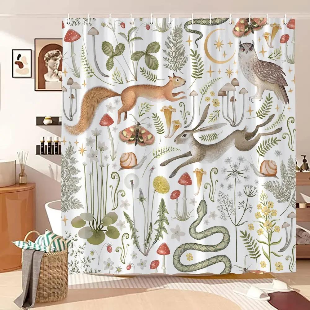 

Mushroom Shower Curtain Retro Butterfly Floral Boho Moon Botanical Wildflowers Green Plant Aesthetic Bath Curtain Bathroom Decor W90XH180cm