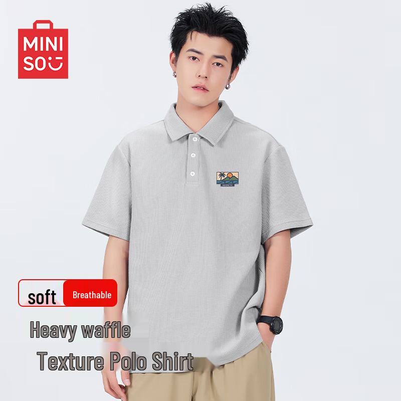 MINISO Men's American Style Waffle Knit Polo Shirt