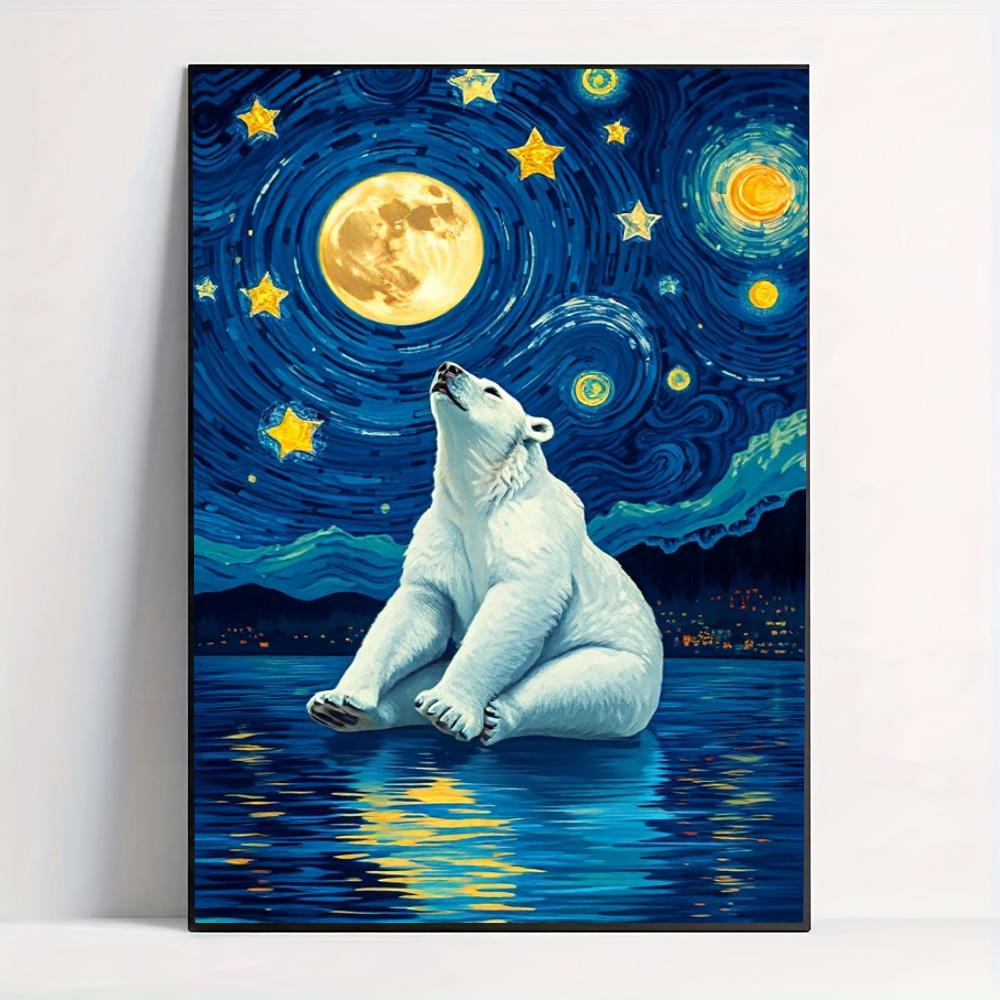Bear Looking Up at the Starry Sky Diamond Art Set 5D DIY Full Circle Diamond Embroidery Art Home Decoration Painting