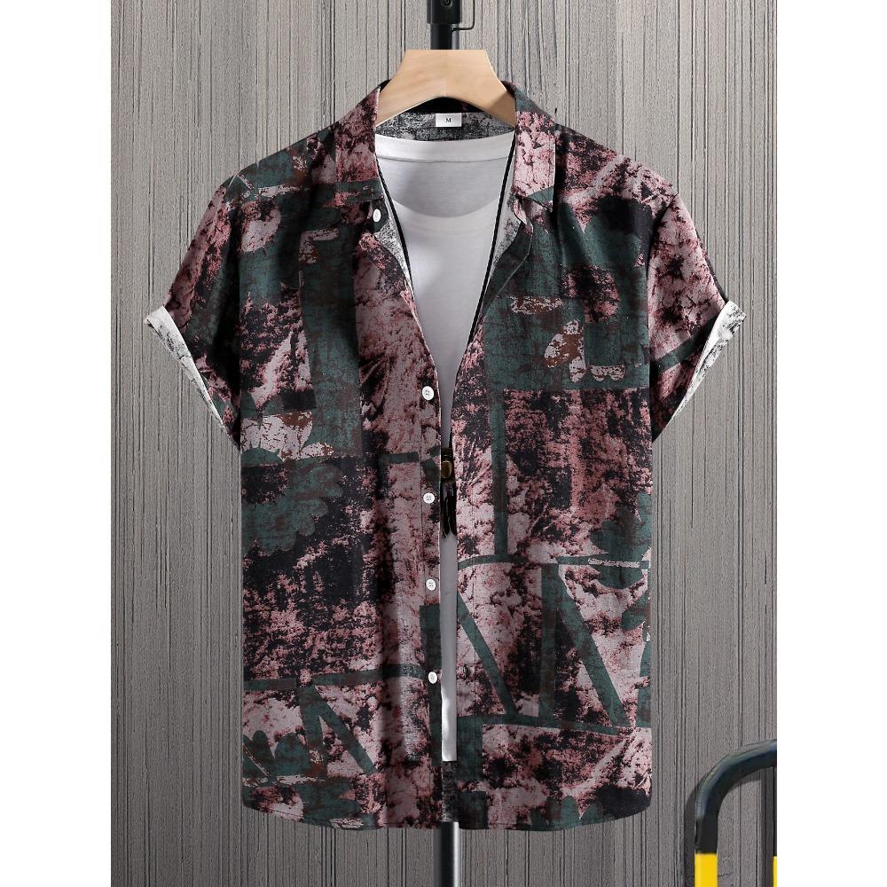 Camicia Hawaiana Morbida da Uomo Estiva con Stampe Vivaci di Foglie della Giungla e Fiori Esotici Collo a Revers Bottoni Top Abbigliamento Unisex Oversize