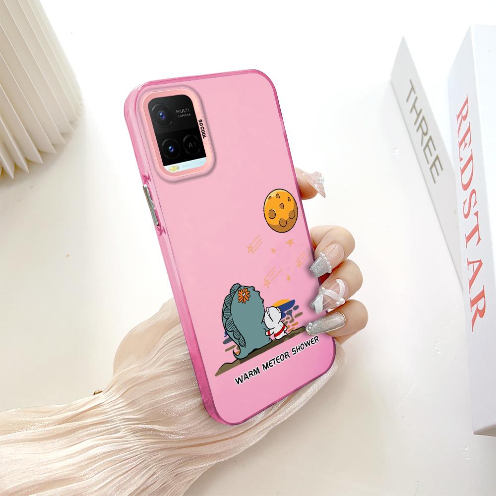 

Окрашенный узор, красочный серебристый, двухсторонний, жесткий, противоударный чехол для телефона Vivo Vivo Y9S темно-розовый