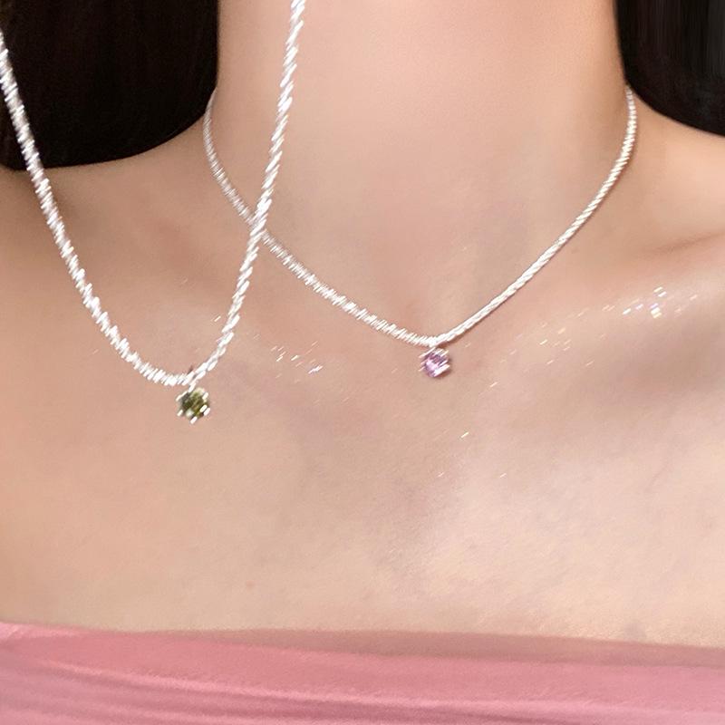

Pink Diamond & Zircon Clavicle Chain Necklace - Elegant Women s Choker Jewelry