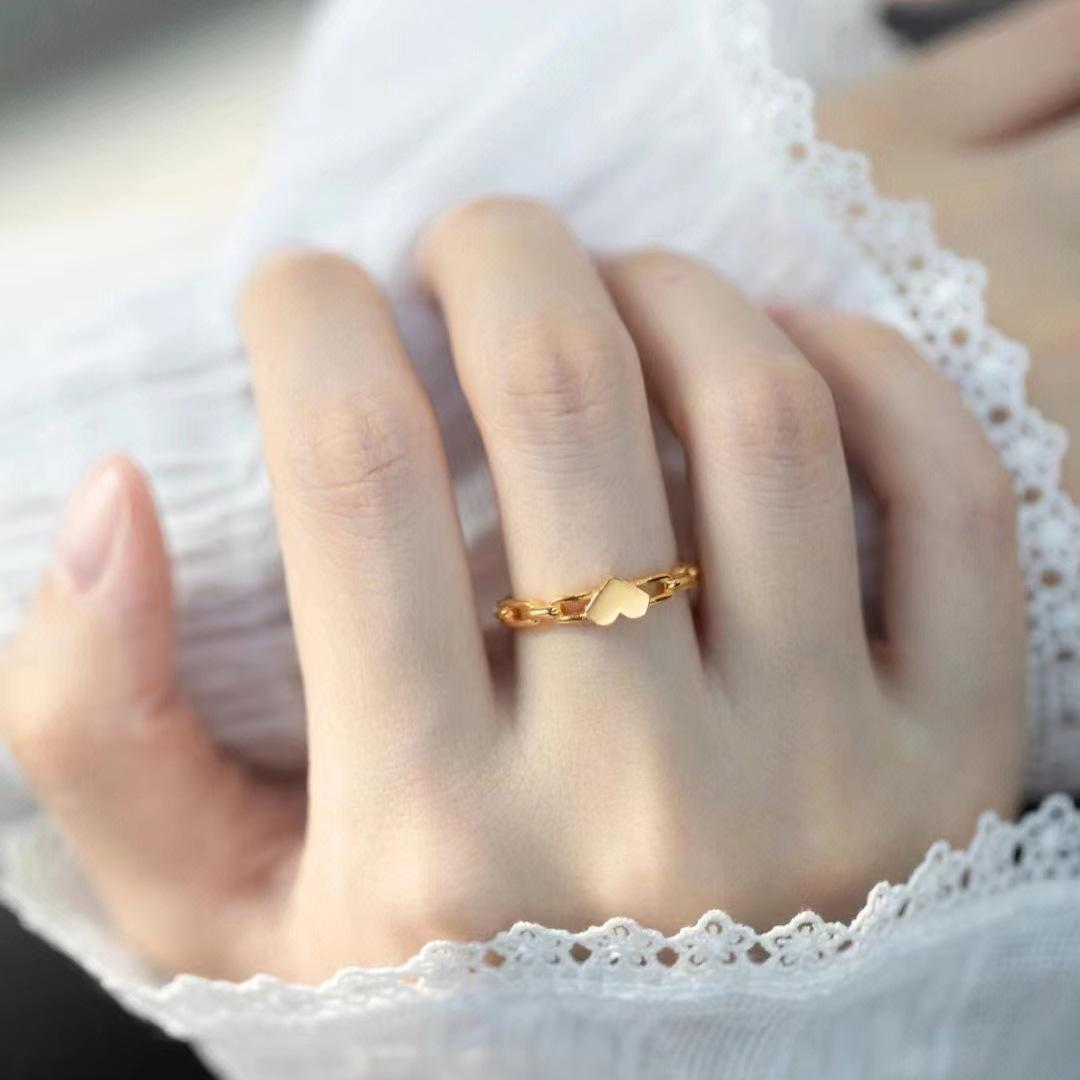 Vietnamese Gold-Plated Heart Ring - Korean Style Fashion Accessory