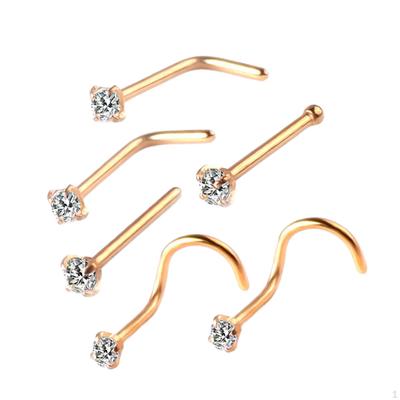 6 Pack of Nose Studs, Bone Rings, Piercing Set for All Genders