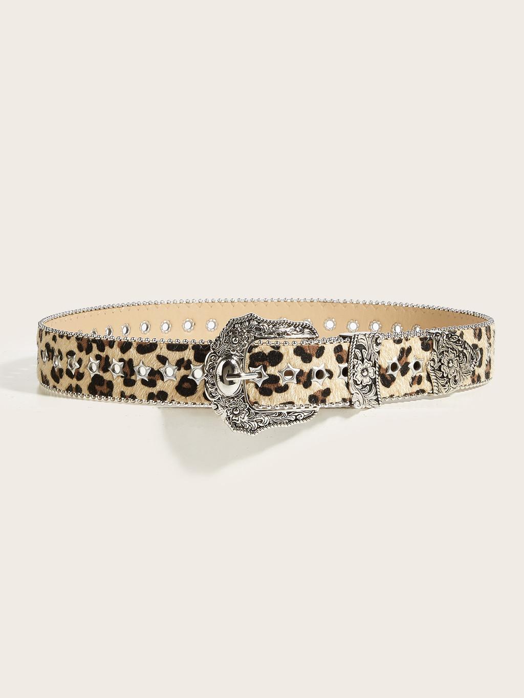 

Fashion Leopard Print Metal Carved Buckle Decoration Women Casual Wide Belt For Fashion Enthusiasts абрикосовий