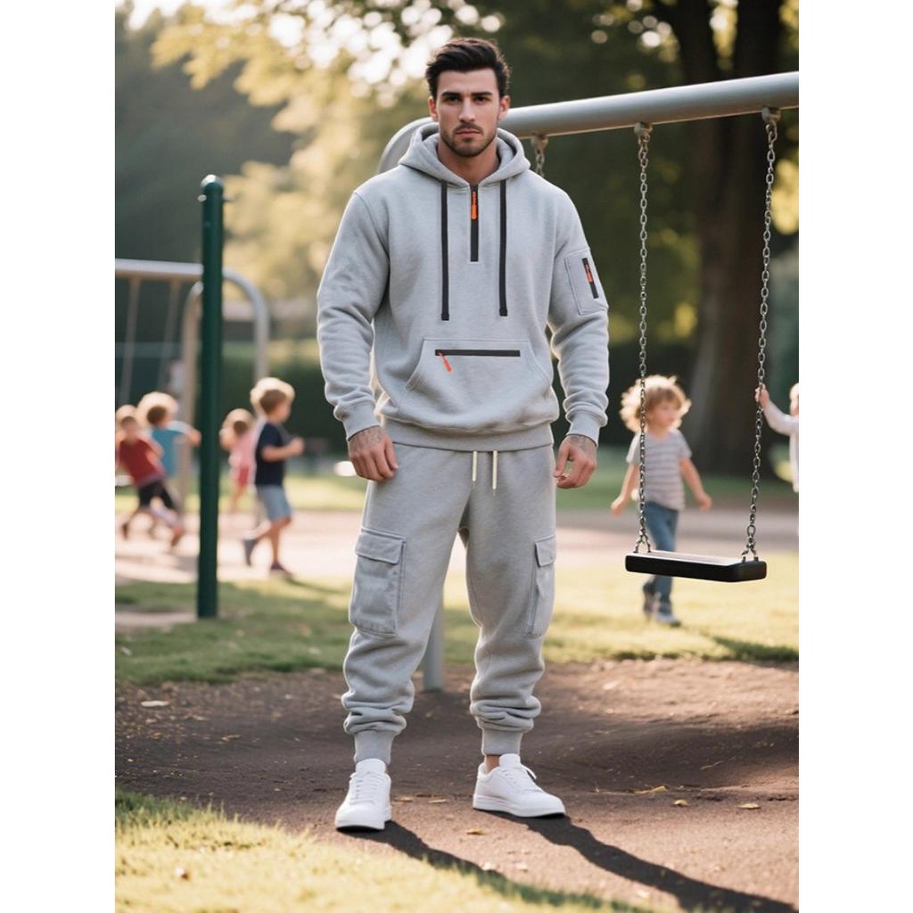 Winter Heavyweight Fleece Hoodie Loose Men's Casual Sports Workwear Trendy Set
