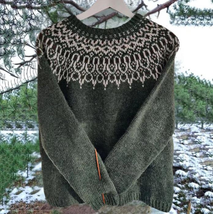 Multicolor Round Neck Knit Sweater with Sheep Pattern