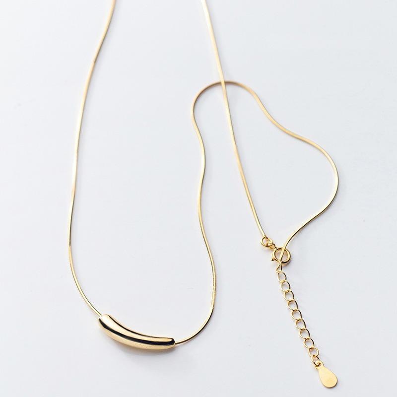 Sterling Silver Women Eggplant Shape Clavicle Necklace Light Luxury Minimalist Jewelry