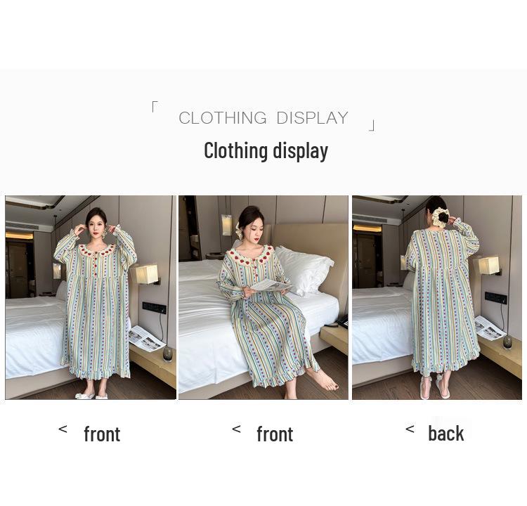 Autumn Pure Cotton Plus Size Nightgown - Women's Oversized Print Homewear & Outerwear