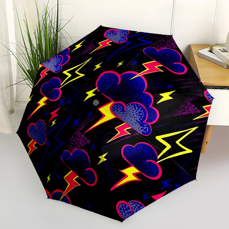 1pc Lightning Pattern Automatic Folding Umbrella - Portable Foldable Design with 8 Ribs, Durable Plastic & Iron Frame, Casual Outdoor Access