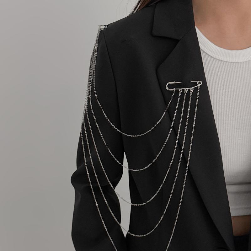 Creative Multi-Layer Bead Chain Brooch With Clear Crystal Beads Multi Chains Multi Functional Fashion Clothing Pin Jewelry
