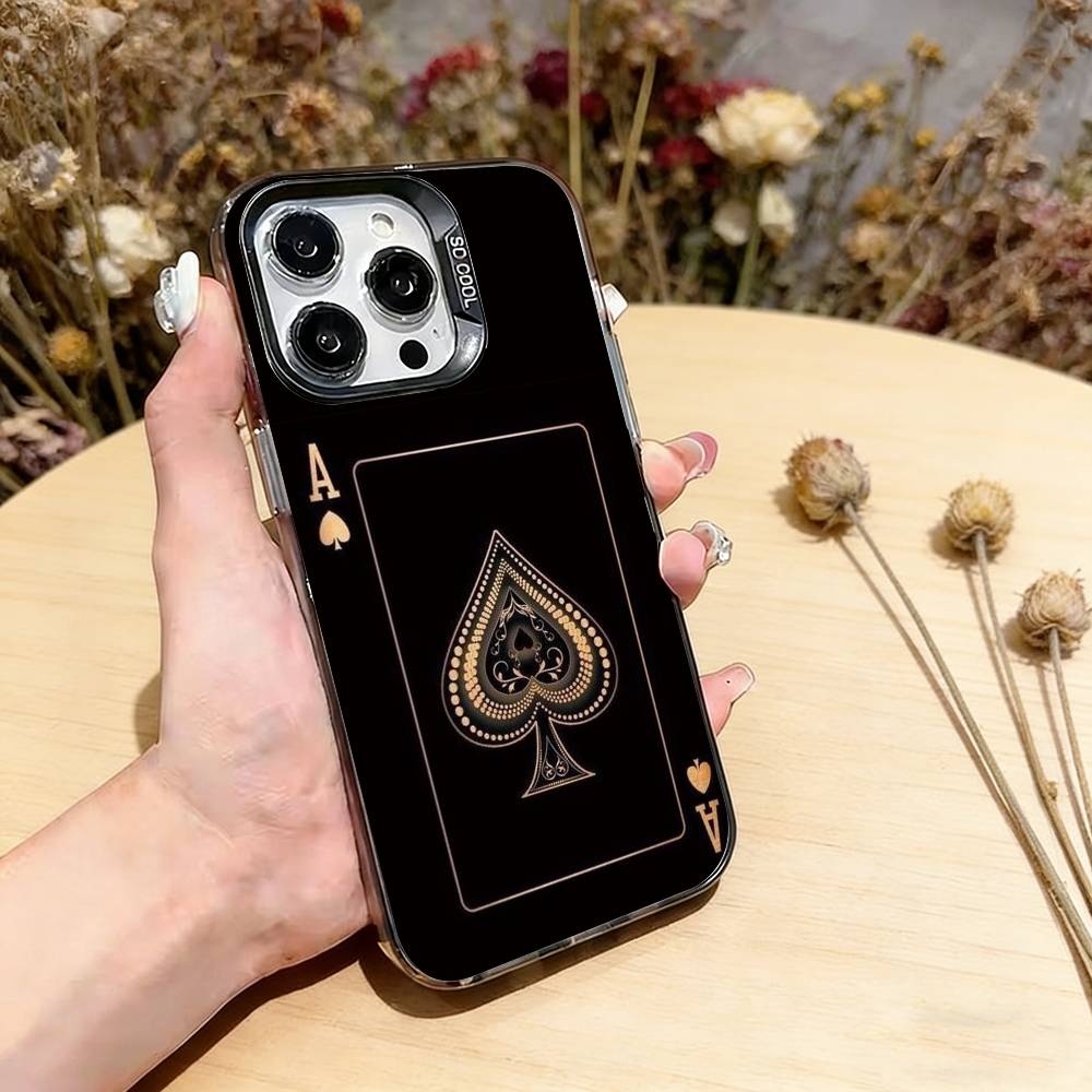 Ace Of Spades Poker Phone Case For iPhone 17,16,15,14,13,12,11 Plus,Pro Max,XS,Colorful Silver Phone case Funda Cover