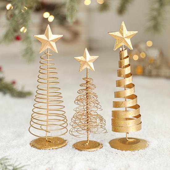 Gold Spiral Christmas Tree Decor Glittering Tabletop Tree with Star Topper for Holiday Home Office Table Centerpiece Mantel Shelf Decor
