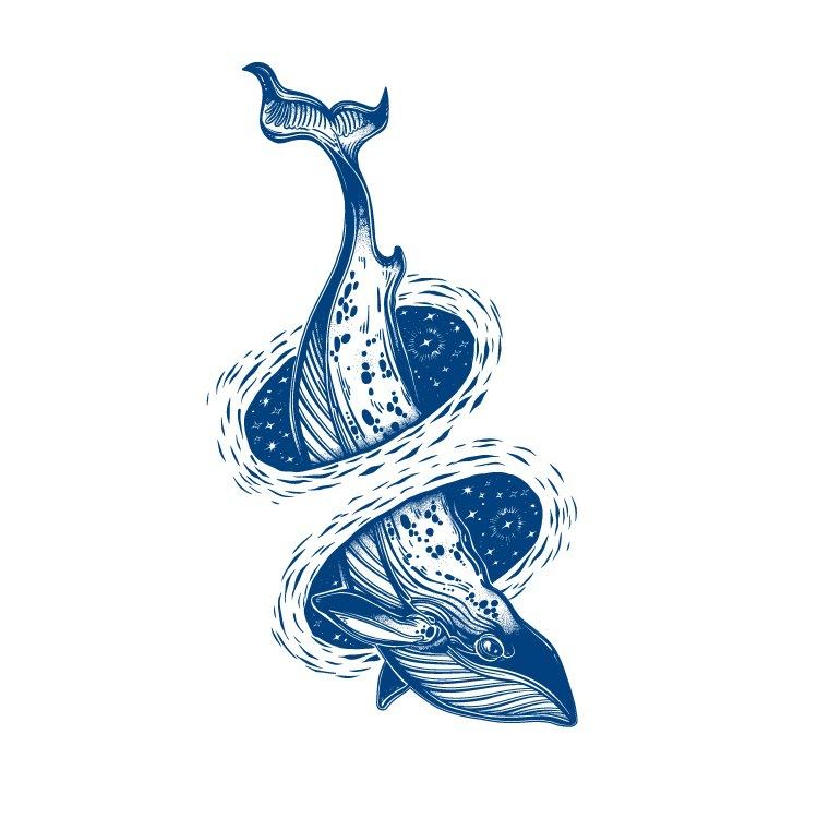 Gradual Change Herbal Fashion Personality Japanese Wave Whale Waterproof Simulation Long Time Does Not Fade Tattoo Sticker