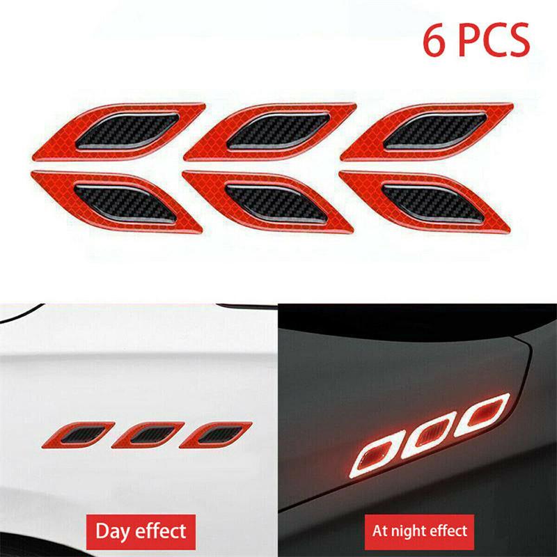 6pcs 3D Car Styling Reflective Carbon Fiber Bumper Strips Safety Warning Tape Secure Reflector Stickers Car Exterior