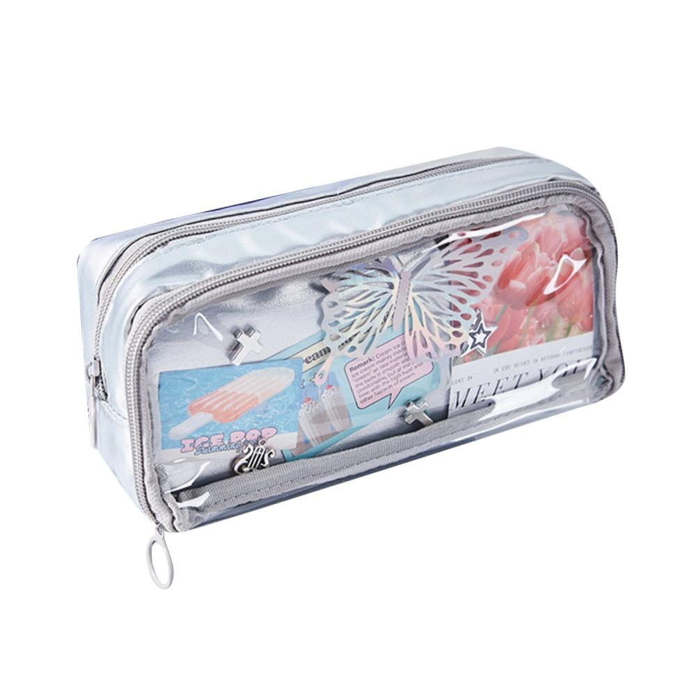 

Пенал большой вместимости серебристый сумки для карандашей модная сумка для канцелярских товаров студенческий D