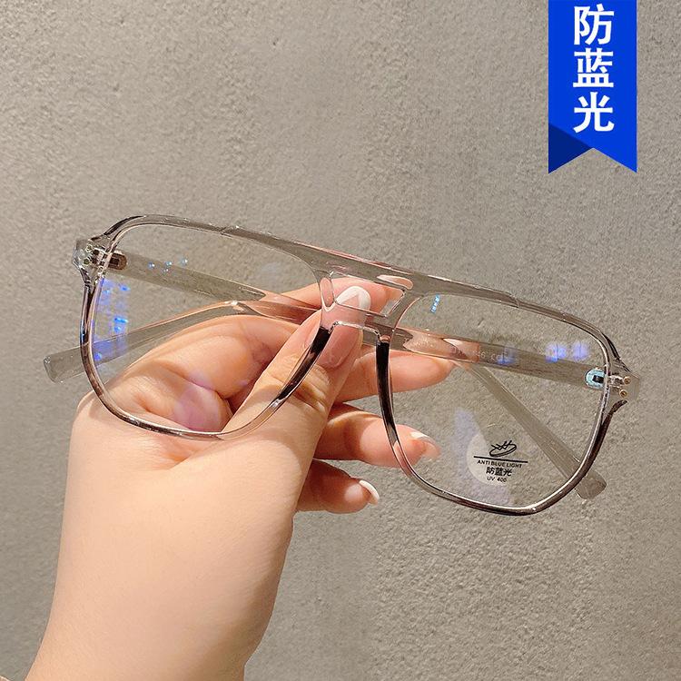 Fashion Large Frame Double Beam Anti-Blue Glasses Frame 2021 Plain Flat Glasses Women'S College Retro Trendy Glasses Frame