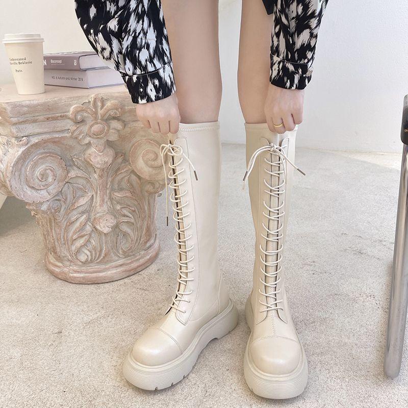 Fall Winter Womens Suede Knee High Boots With Thick Heel For Casual Wear