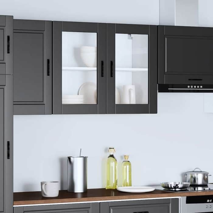 VidaXL Armoire murale de cuisine avec porte en verre Porto noir, meuble mural de cuisine, armoires murales avec portes, 854088