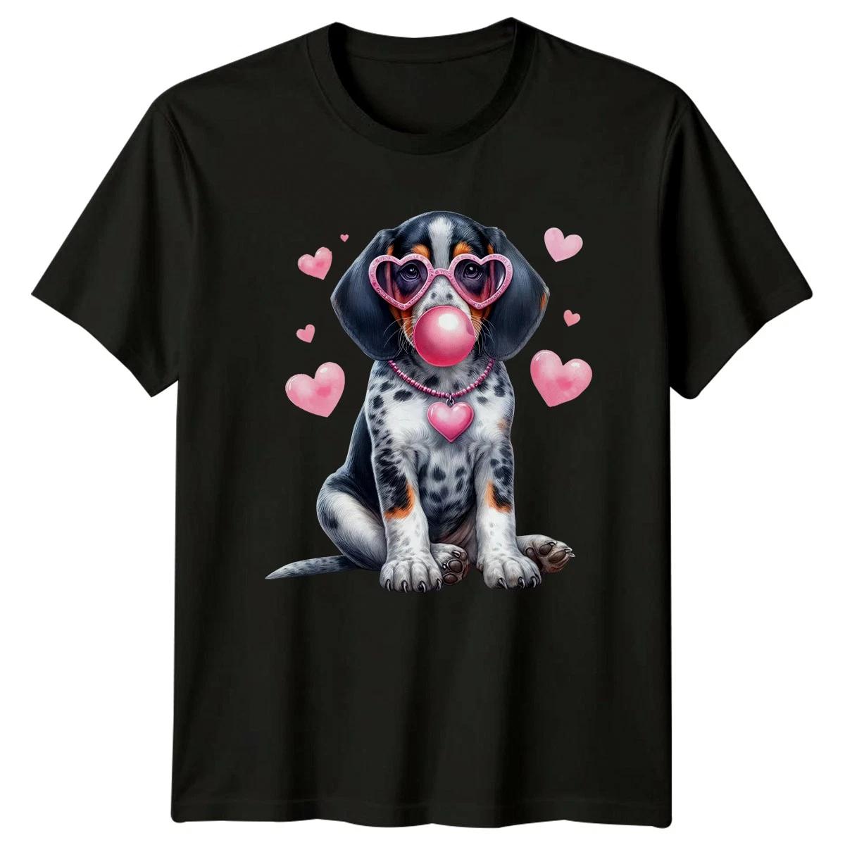 Puppy Heart Sunglasses Bubble Gum Valentines Day Dog Mens Womens Graphic Tee L