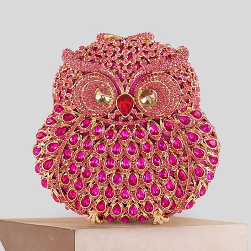 

WHTUOHENG Owl Shaped Diamond Evening Clutch Bag New Multi-Colored Rhinestone Bag Crystal Women s Party Lady Prom Mini Handbag 16cmX16cmX6.5cm