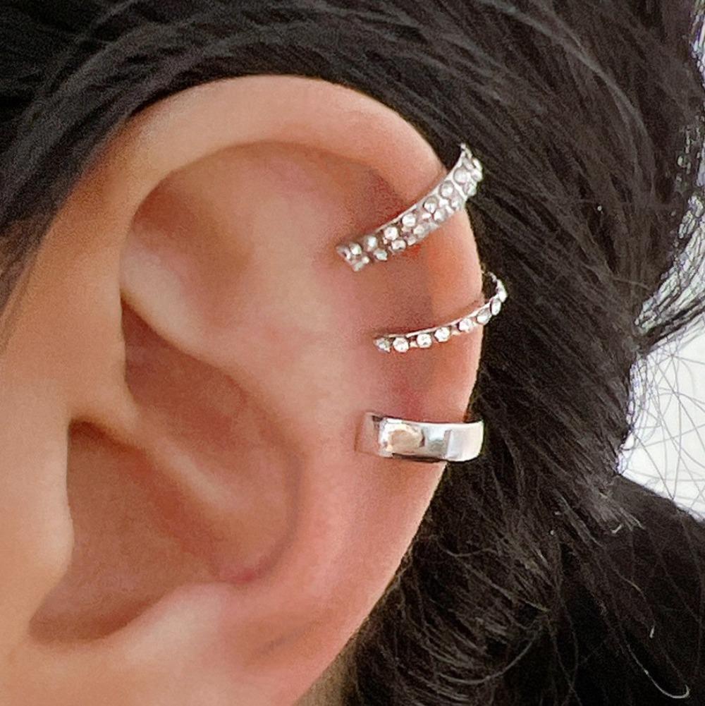3pcs Set Trendy Personality Micro-inlay Zircon Geometry C Shape Fake Piercing Clip Earrings for Women No Ear Holes Jewelry Sets