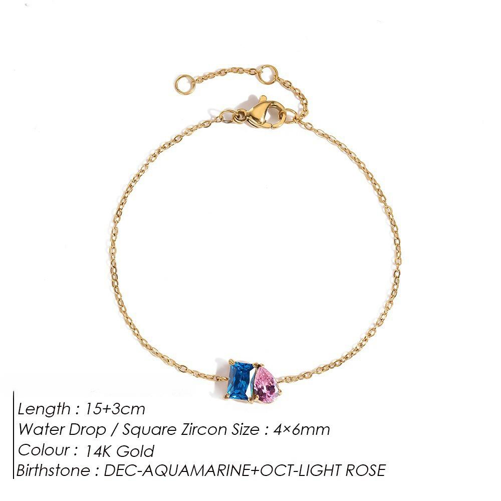 St. Delan Zodiac Stones Zircon Square Drop Bracelet - Elegant Fashion Jewelry 14k Gold Plated
