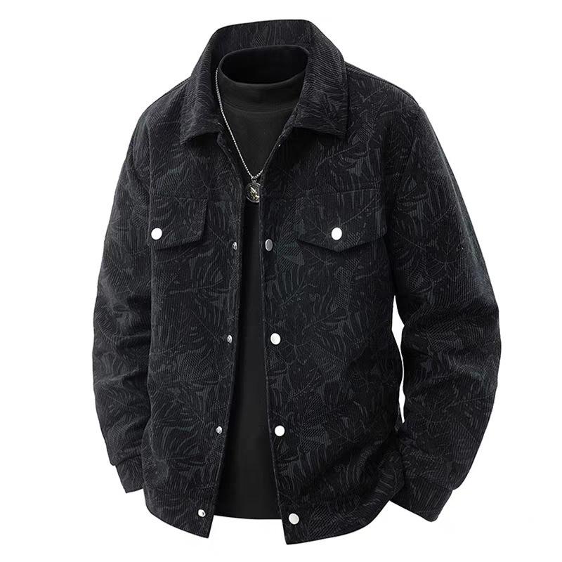 

Men s Patterned Corduroy Workwear Jacket, Turn-Down Collar, Long Sleeve Outerwear L чёрный