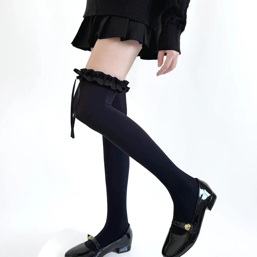 Sexy Süße Weiche Oberschenkelhohe Strümpfe JK Lolita Stil für Mädchen Lange Socken Strümpfe Japanischer Stil Spitze Schleife Kniehohe Socken