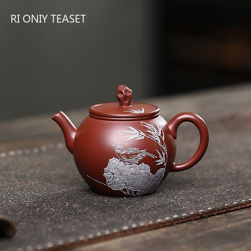 130ml Chinese Yixing Purple Clay Teapots Tradition Handmade Bamboo Leaf Bird Tea Pot Beauty Kettle Raw Ore Zisha Tea Set