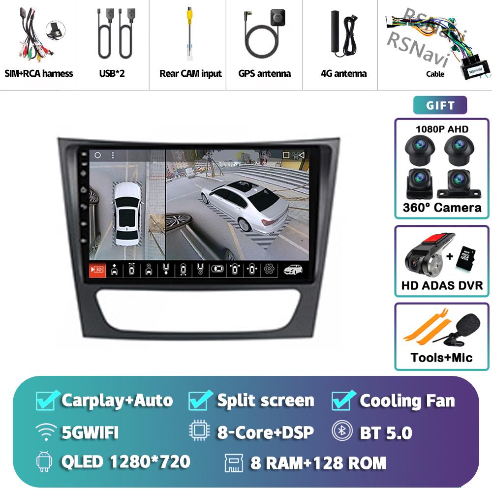 Android 14 Carplay Auto For Benz W211 Car Radio Player Multimedia stereo Navigation 4G+WIFI Head Unit DVD AI Voice 360 Camera BT