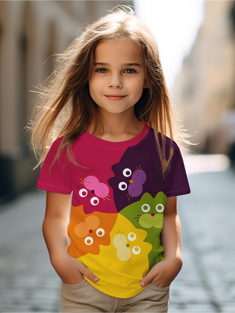 2024 Baby Summer Clothes Casual Short Sleeve Top Round Neck T-Shirt for Girls Tshirts Cartoon Outdoor Kawaii Teen Girl Clothes
